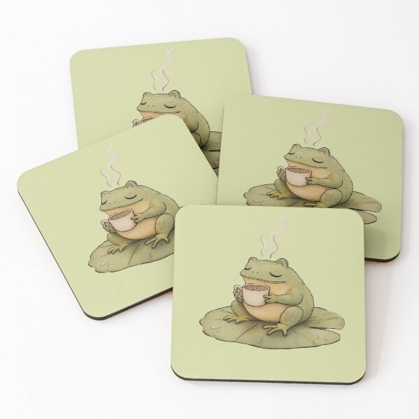 Item preview, kawaii frog drinking coffee on a lily pad designed and sold by xiao xuans.