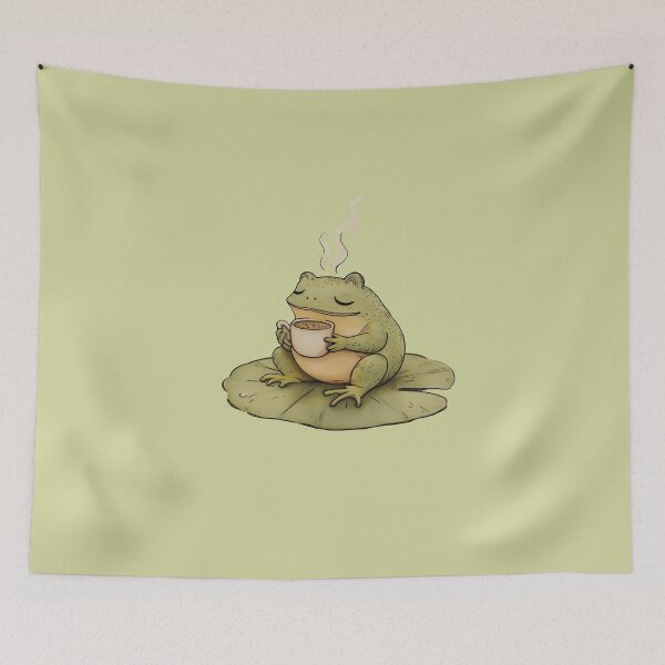 Item preview, kawaii frog drinking coffee on a lily pad designed and sold by xiao xuans.