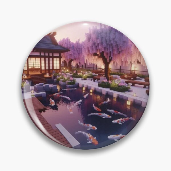 Item preview, Minecraft world, Japanese garden, cherry blossom trees, Japan, gaming, blue sky, pixel art, blocky digital landscape designed and sold by Sugar Wisdom .