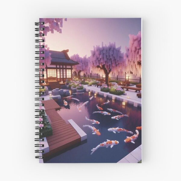 Item preview, Minecraft world, Japanese garden, cherry blossom trees, Japan, gaming, blue sky, pixel art, blocky digital landscape designed and sold by Sugar Wisdom .