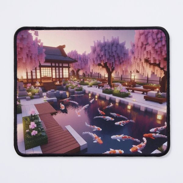 Item preview, Minecraft world, Japanese garden, cherry blossom trees, Japan, gaming, blue sky, pixel art, blocky digital landscape designed and sold by Sugar Wisdom .