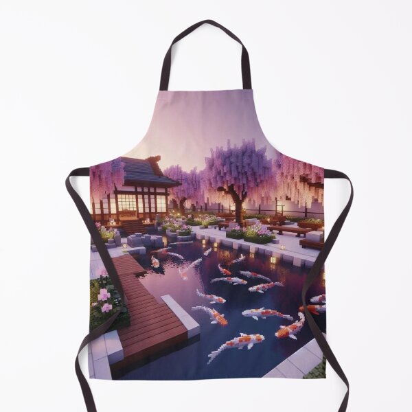 Item preview, Minecraft world, Japanese garden, cherry blossom trees, Japan, gaming, blue sky, pixel art, blocky digital landscape designed and sold by Sugar Wisdom .