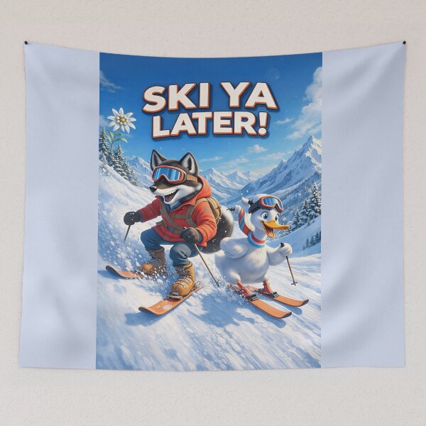Item preview, Ski Ya Later Funny Skiing Wolf and Duck Winter Sports Pun  Graphic T-shirt designed and sold by ZyxDes.