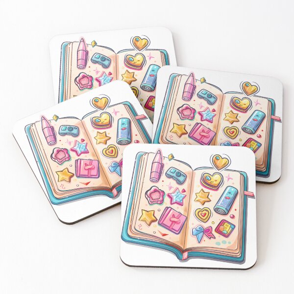 Item preview, Kawaii Sticker Journal Saint Valentine's Day - Cute Open Notebook with Hearts Stars Bow Art Print designed and sold by DesignArtist.ia.