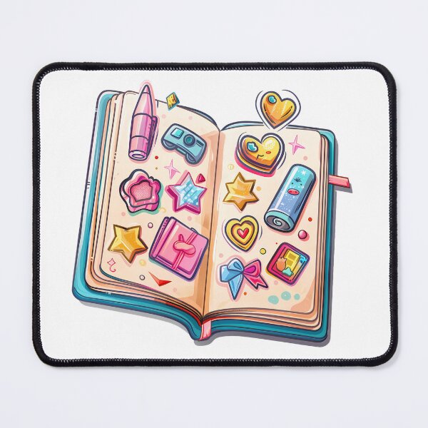 Item preview, Kawaii Sticker Journal Saint Valentine's Day - Cute Open Notebook with Hearts Stars Bow Art Print designed and sold by DesignArtist.ia.