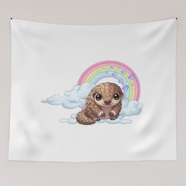 Item preview, Friendly Pangolin - Cute Brown Pangolin on a Cloud with Rainbow designed and sold by Love3Happy.