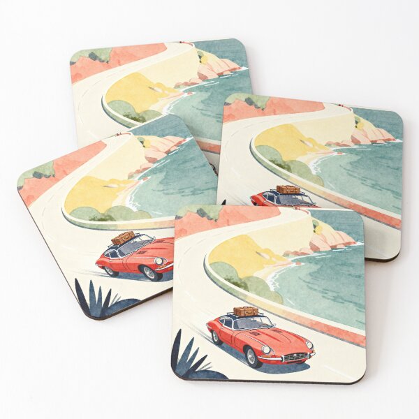 Item preview, Coastal Escape - Vintage European Roadster Watercolor Art designed and sold by HappySproutArt.
