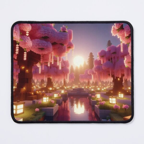 Item preview, Minecraft world, Japanese garden, cherry blossom trees, Japan, gaming, blue sky, pixel art, blocky digital landscape designed and sold by Sugar Wisdom .