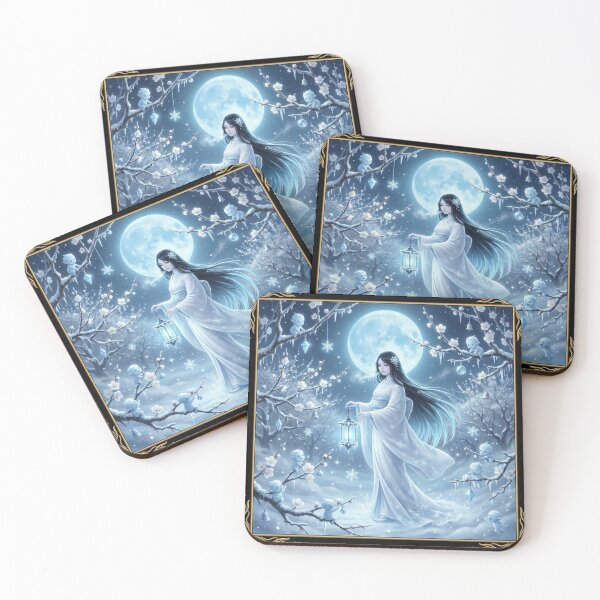 Item preview, Moon Snow Spirit – Gentle Winter Goddess Illustration | Mori no Akari Series designed and sold by Mori-no-Akari.