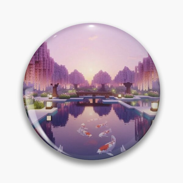 Item preview, Minecraft world, Japanese garden, cherry blossom trees, Japan, gaming, blue sky, pixel art, blocky digital landscape designed and sold by Sugar Wisdom .