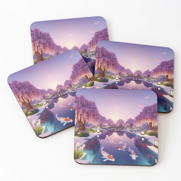 Item preview, Minecraft world, Japanese garden, cherry blossom trees, Japan, gaming, blue sky, pixel art, blocky digital landscape designed and sold by Sugar Wisdom .