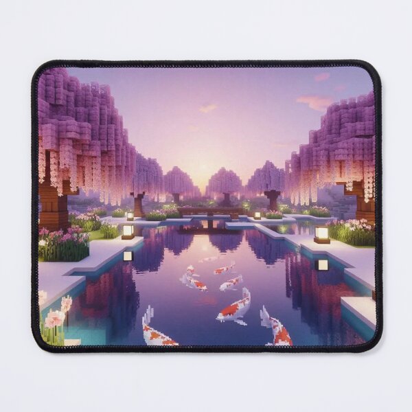 Item preview, Minecraft world, Japanese garden, cherry blossom trees, Japan, gaming, blue sky, pixel art, blocky digital landscape designed and sold by Sugar Wisdom .