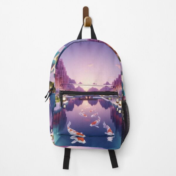 Item preview, Minecraft world, Japanese garden, cherry blossom trees, Japan, gaming, blue sky, pixel art, blocky digital landscape designed and sold by Sugar Wisdom .