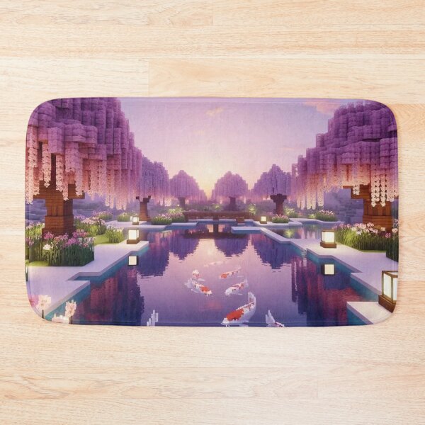 Item preview, Minecraft world, Japanese garden, cherry blossom trees, Japan, gaming, blue sky, pixel art, blocky digital landscape designed and sold by Sugar Wisdom .