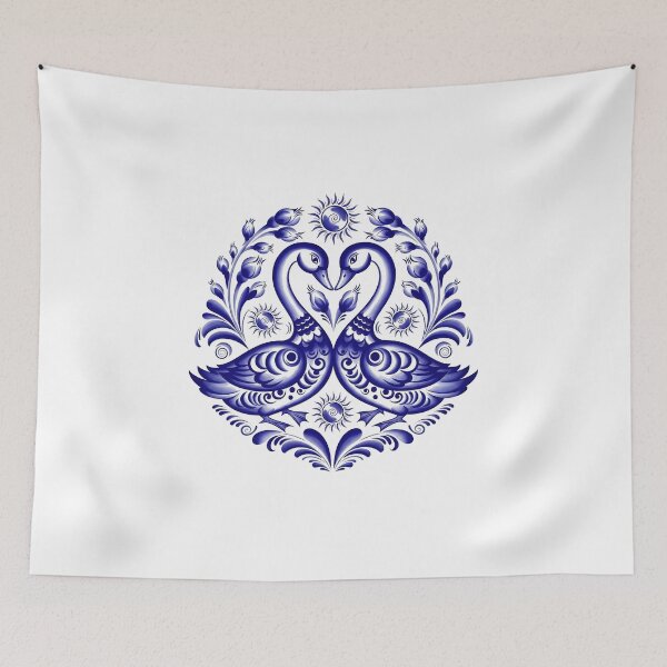 Item preview, Geese in blue floral ornament designed and sold by AnnArtshock.