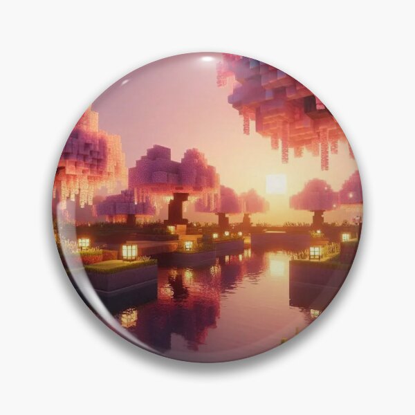 Item preview, Minecraft world, Japanese garden, cherry blossom trees, Japan, gaming, blue sky, pixel art, blocky digital landscape designed and sold by Sugar Wisdom .