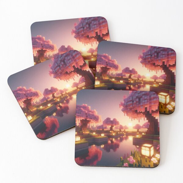 Item preview, Minecraft world, Japanese garden, cherry blossom trees, Japan, gaming, blue sky, pixel art, blocky digital landscape designed and sold by Sugar Wisdom .
