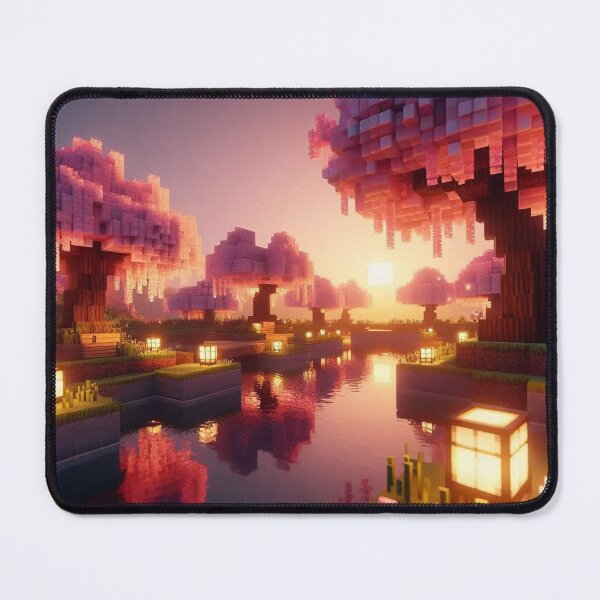 Item preview, Minecraft world, Japanese garden, cherry blossom trees, Japan, gaming, blue sky, pixel art, blocky digital landscape designed and sold by Sugar Wisdom .