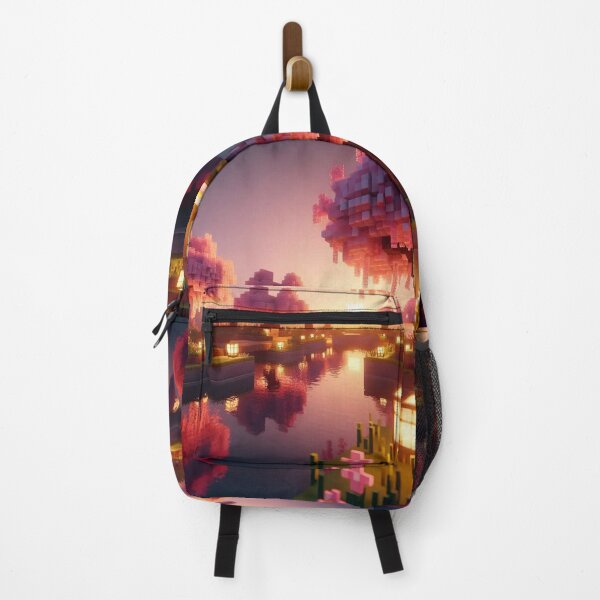 Item preview, Minecraft world, Japanese garden, cherry blossom trees, Japan, gaming, blue sky, pixel art, blocky digital landscape designed and sold by Sugar Wisdom .