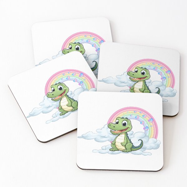 Item preview, Smiling Alligator - Cute Green Alligator on a Cloud with Rainbow designed and sold by Love3Happy.