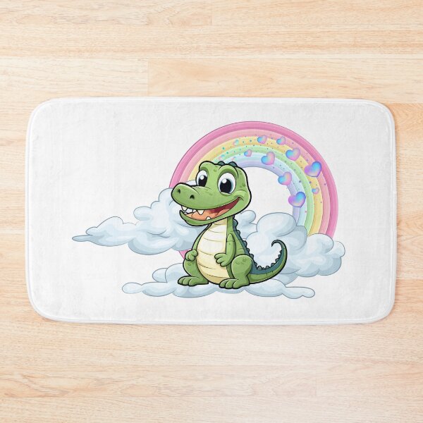 Aperçu de l'œuvre Alligator souriant - Mignon alligator vert sur un nuage avec arc-en-ciel créée et vendue par Love3Happy.
