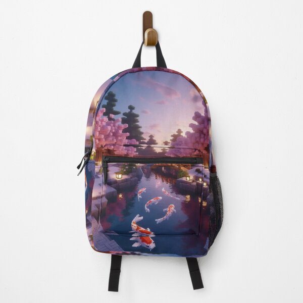 Item preview, Minecraft world, Japanese garden, cherry blossom trees, Japan, gaming, blue sky, pixel art, blocky digital landscape designed and sold by Sugar Wisdom .