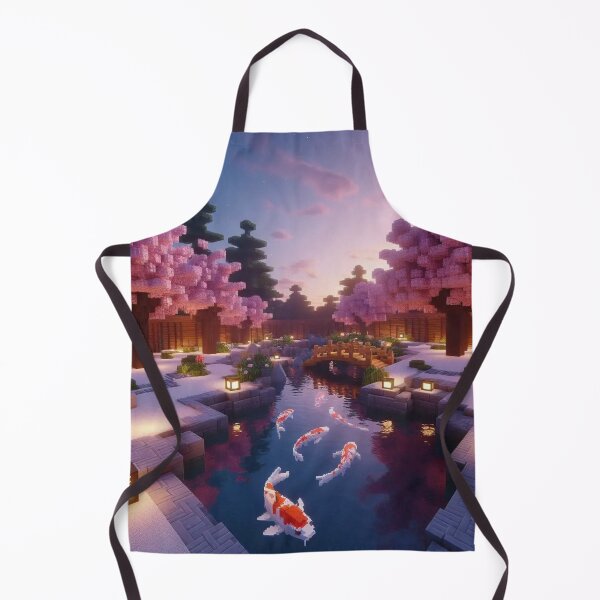 Item preview, Minecraft world, Japanese garden, cherry blossom trees, Japan, gaming, blue sky, pixel art, blocky digital landscape designed and sold by Sugar Wisdom .