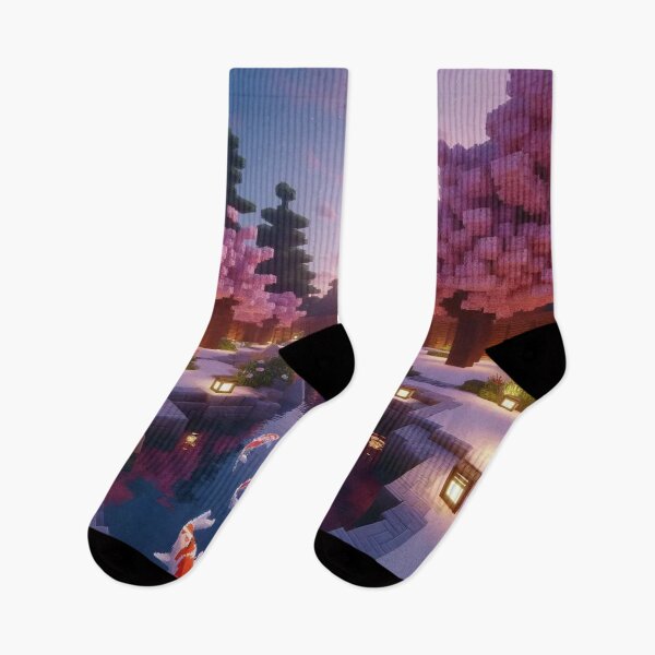 Item preview, Minecraft world, Japanese garden, cherry blossom trees, Japan, gaming, blue sky, pixel art, blocky digital landscape designed and sold by Sugar Wisdom .