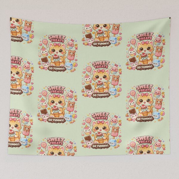 Item preview, Kawaii Cat with Sweet Treats and Ice Cream designed and sold by ValeriValera.