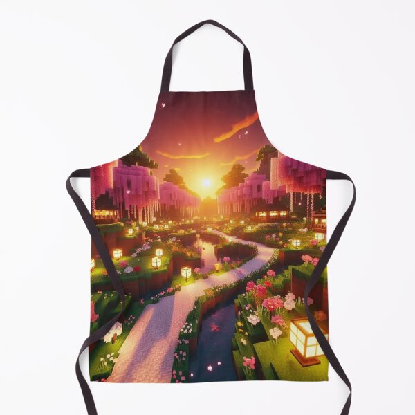 Item preview, Minecraft world, Japanese garden, cherry blossom trees, Japan, gaming, blue sky, pixel art, blocky digital landscape designed and sold by Sugar Wisdom .