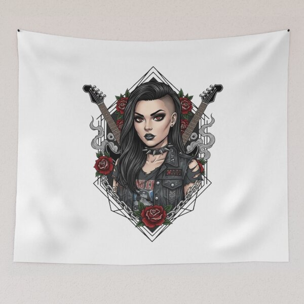 Item preview, Queen of Rock: Neo-Traditional Hard Rock Tattoo Portrait and Guitars designed and sold by CHRIST5000.