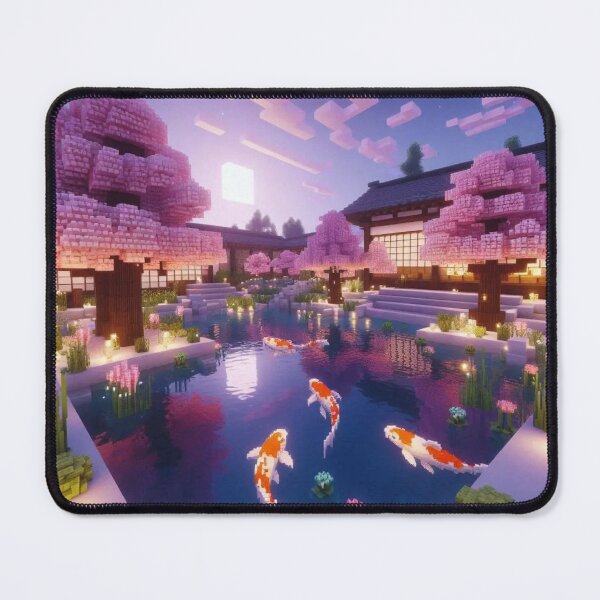 Item preview, Minecraft world, Japanese garden, cherry blossom trees, Japan, gaming, blue sky, pixel art, blocky digital landscape designed and sold by Sugar Wisdom .