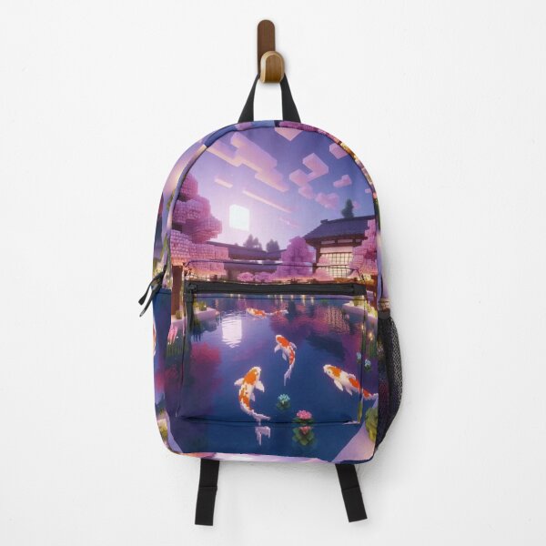 Item preview, Minecraft world, Japanese garden, cherry blossom trees, Japan, gaming, blue sky, pixel art, blocky digital landscape designed and sold by Sugar Wisdom .