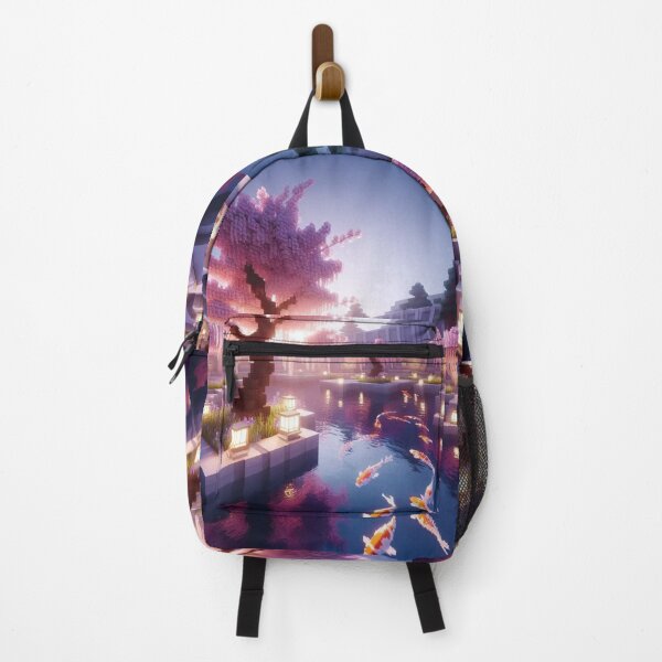 Item preview, Minecraft world, Japanese garden, cherry blossom trees, Japan, gaming, blue sky, pixel art, blocky digital landscape designed and sold by Sugar Wisdom .