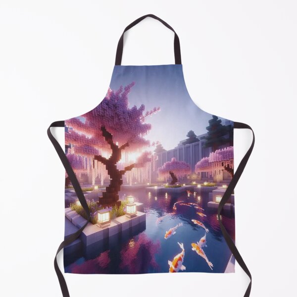 Item preview, Minecraft world, Japanese garden, cherry blossom trees, Japan, gaming, blue sky, pixel art, blocky digital landscape designed and sold by Sugar Wisdom .