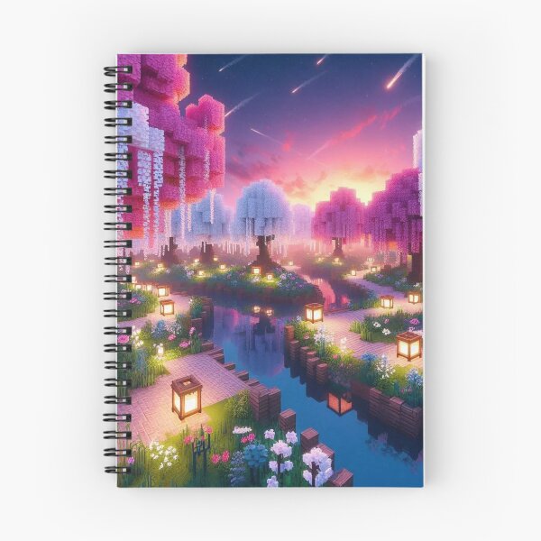 Item preview, Minecraft world, Japanese garden, cherry blossom trees, Japan, gaming, blue sky, pixel art, blocky digital landscape designed and sold by Sugar Wisdom .