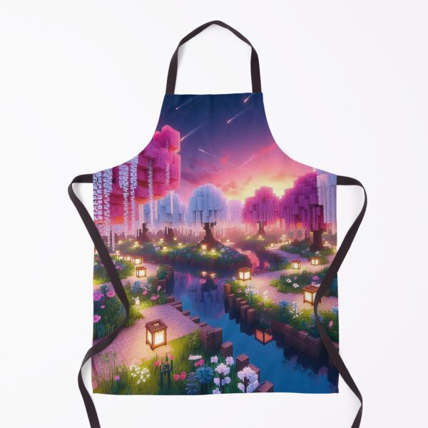 Item preview, Minecraft world, Japanese garden, cherry blossom trees, Japan, gaming, blue sky, pixel art, blocky digital landscape designed and sold by Sugar Wisdom .