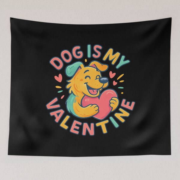 Item preview, Dog Is My Valentine - Cute Pastel Cartoon Dog Hugging Heart designed and sold by MKreative Studio.