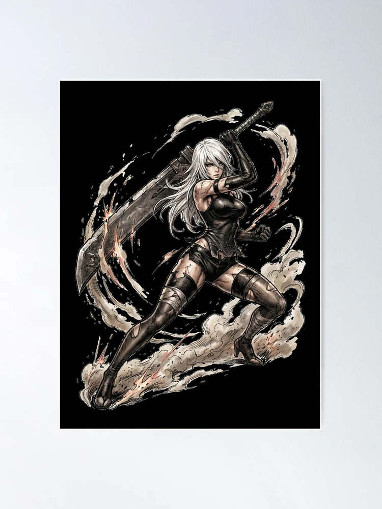 A2 Nier Automata T-Shirt | Short White Hair Katana Blindfold YoRHa