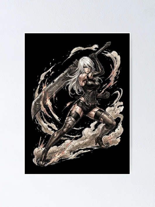 A2 Nier Automata T-Shirt | Short White Hair Katana Blindfold YoRHa