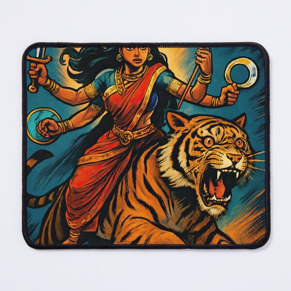 Item preview, Durga, Hindu Supreme Goddess, riding a tiger | Comics stylCartoone - designed and sold by ComicsFactory.