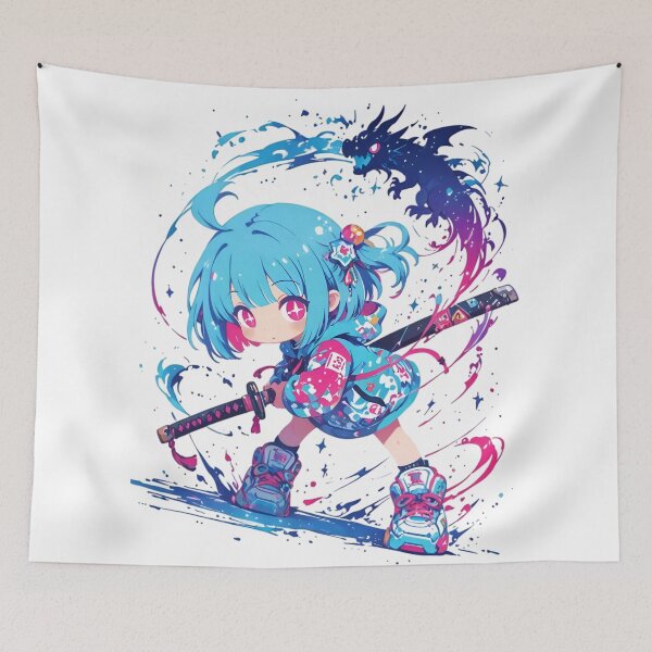 Item preview, Chibi Katana Girl with Spirit Dragon | Colorful Anime-Inspired Warrior designed and sold by Dyan4.