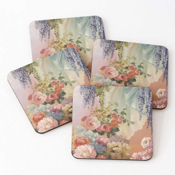 Item preview, Regency Lace Garden – Delicate Wisterias, Roses Peonies in Soft Pastels designed and sold by EmeraldeaArt.