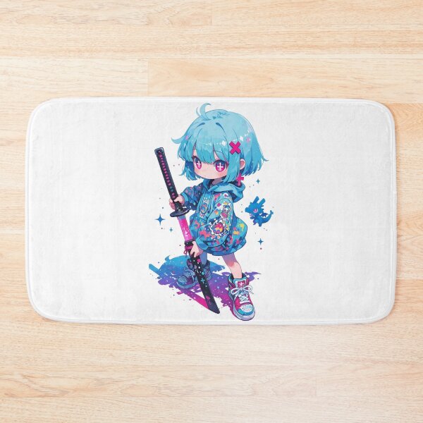 Item preview, Chibi Katana Girl in Hoodie | Cute Neon Anime-Inspired Warrior designed and sold by Dyan4.