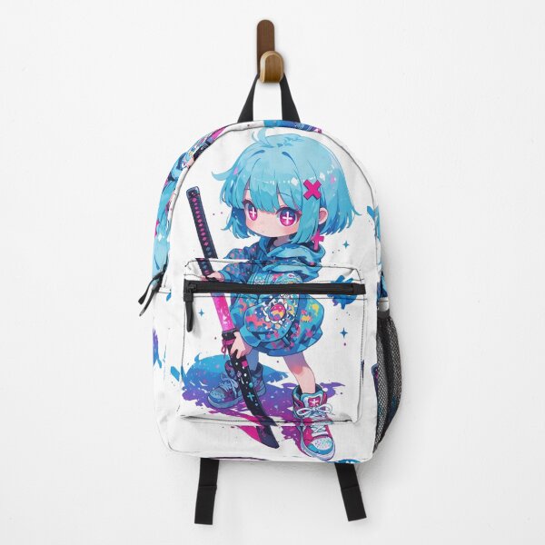 Item preview, Chibi Katana Girl in Hoodie | Cute Neon Anime-Inspired Warrior designed and sold by Dyan4.