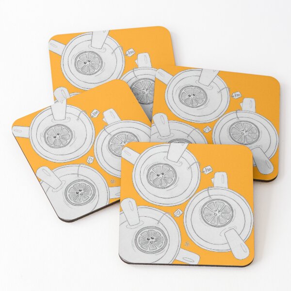 Item preview, Cozy Tea Party (Orange Background) - Lemon Slices Floating in Tea Cups designed and sold by nebelimr.