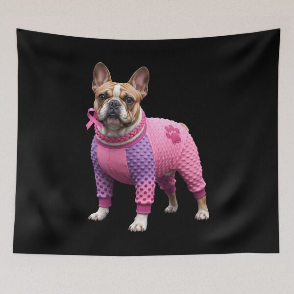 Item preview, French Bulldog Pink Ribbon Breast Cancer Pattern Felt Art designed and sold by OlakunleOloroz.