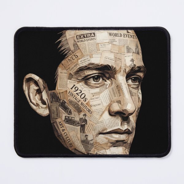Item preview, Vintage Newspaper Mosaic Portrait 1920s Man Collage Art designed and sold by AbstractAuraArt.