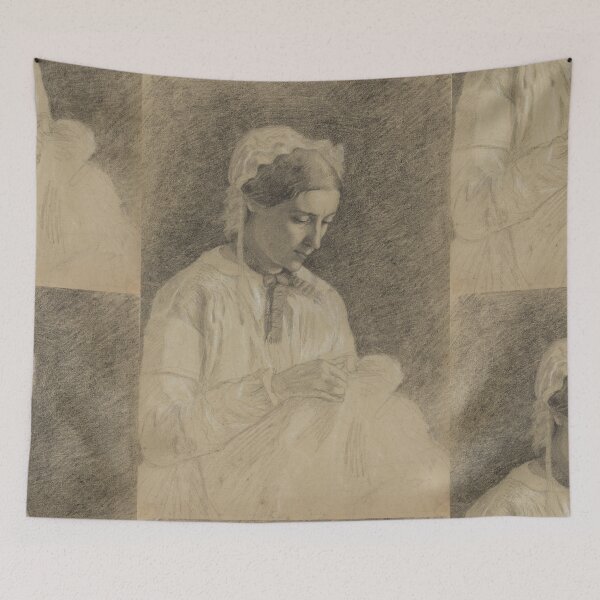 Item preview, Woman Embroidering by Edgar Degas: Vintage Impressionist Drawing Poster designed and sold by artofuniverse.