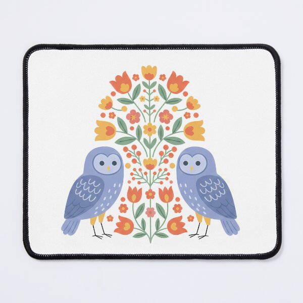 Item preview, Two Blue Owls with Floral Motifs – Scandinavian Folk Art by heidiannemorris © designed and sold by FOLK ART FUSION by heidiannemorris.